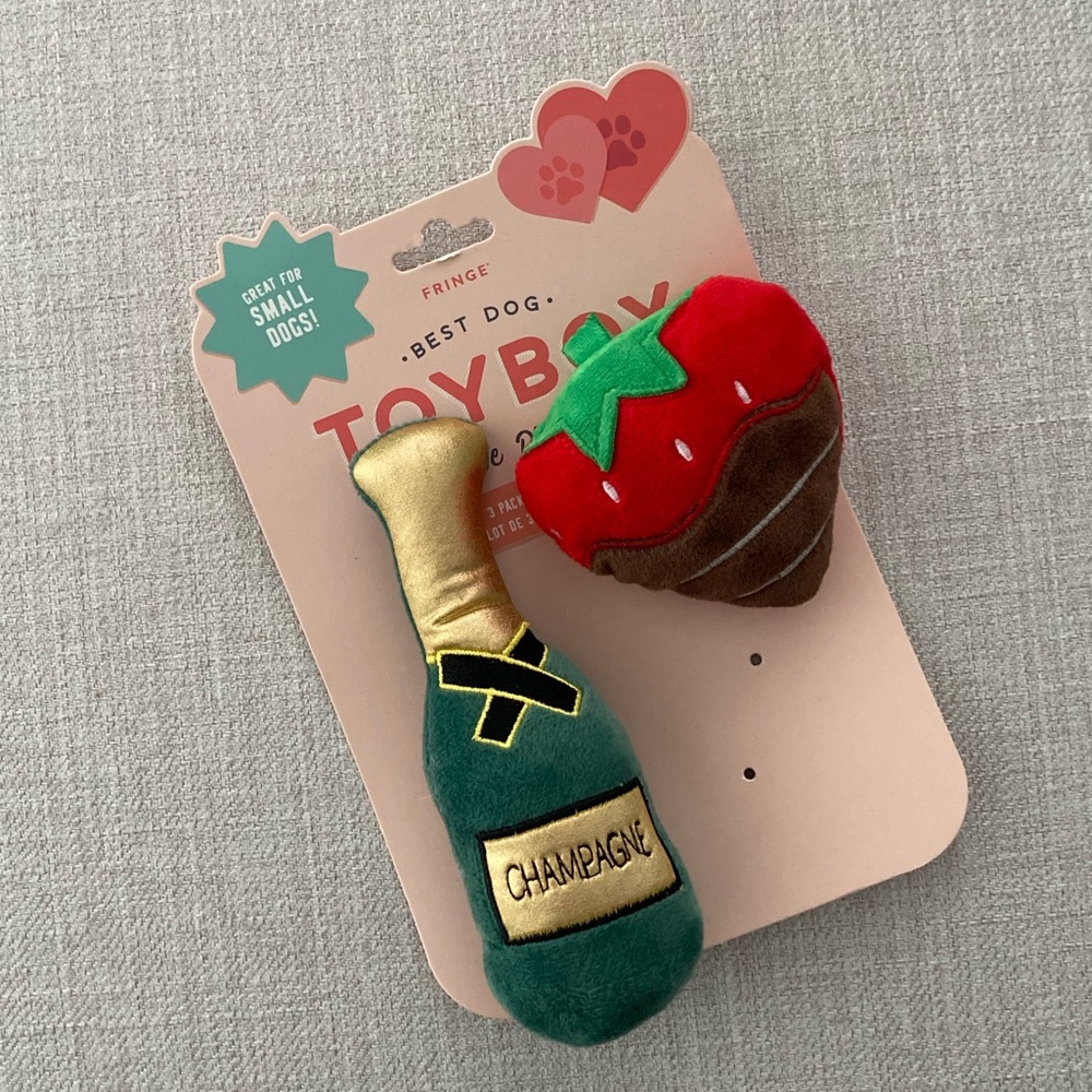 Mini champagne and strawberry dog toys